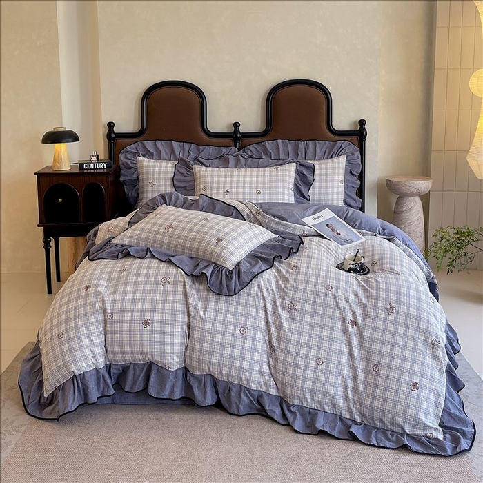 91家纺网 家纺一手货源 找家纺 丝芙妮家居（原乐视家纺） 2025新款A类原麻复合印花花边四件套 素律