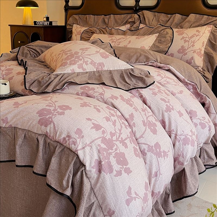 91家纺网 家纺一手货源 找家纺 丝芙妮家居（原乐视家纺） 2025新款A类原麻复合印花花边四件套 云栖