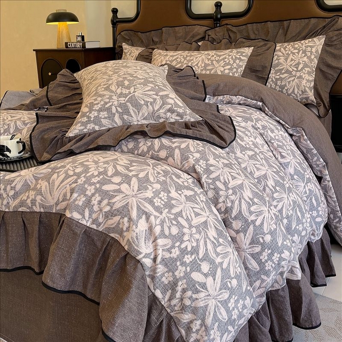 91家纺网 家纺一手货源 找家纺 丝芙妮家居（原乐视家纺） 2025新款A类原麻复合印花花边四件套 相思岚