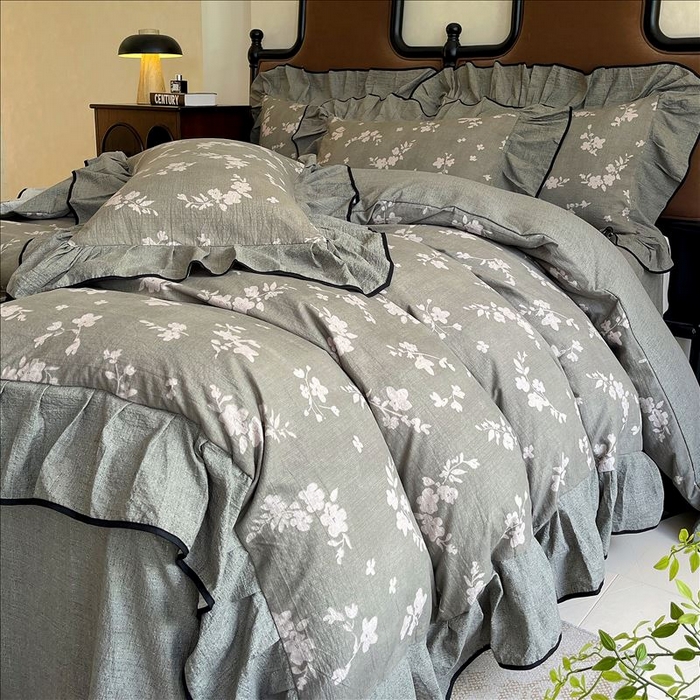 丝芙妮家居（原乐视家纺） 2025新款A类原麻复合印花花边四件套 清水欢