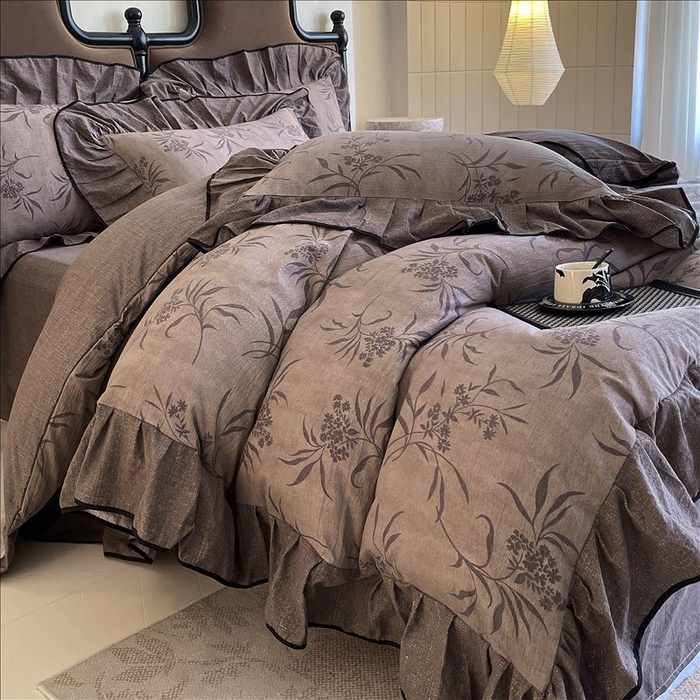 91家纺网 家纺一手货源 找家纺 丝芙妮家居（原乐视家纺） 2025新款A类原麻复合印花花边四件套 风野涧