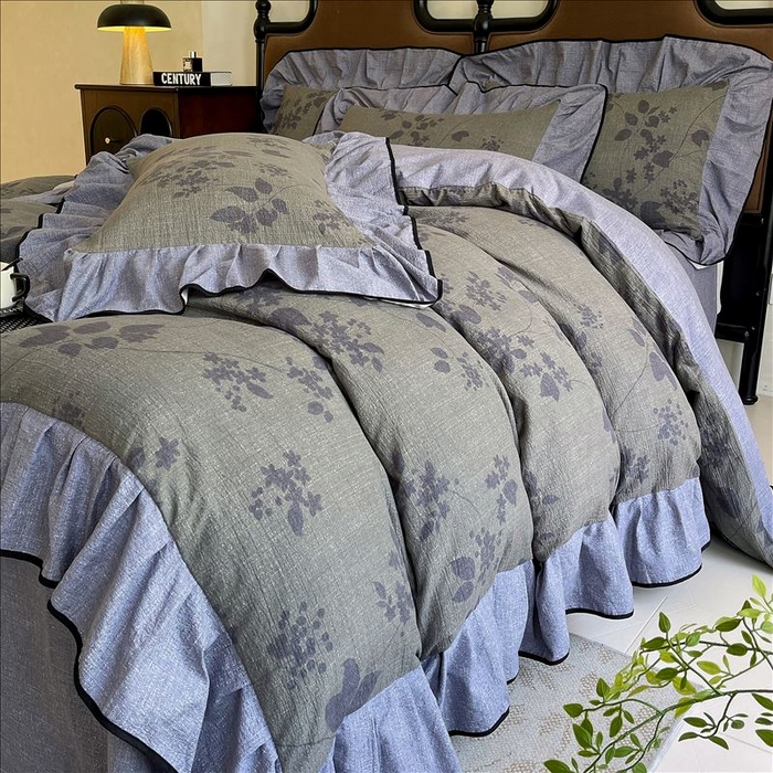 丝芙妮家居（原乐视家纺） 2025新款A类原麻复合印花花边四件套 夜色未央