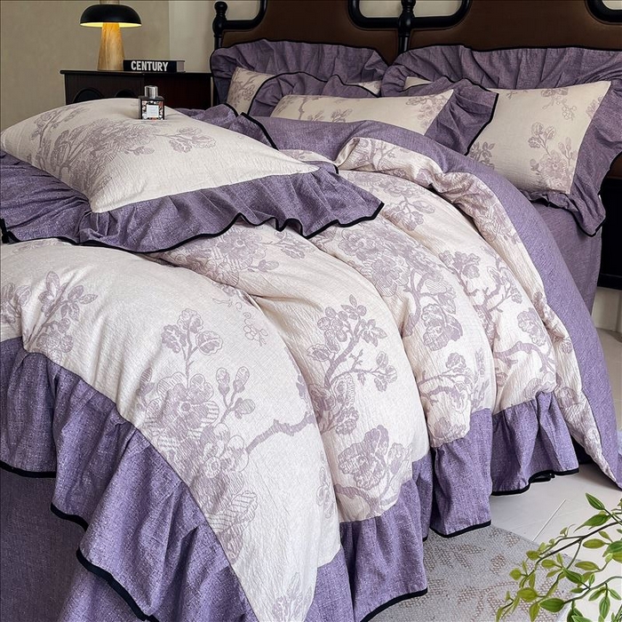 丝芙妮家居（原乐视家纺） 2025新款A类原麻复合印花花边四件套 月下繁花