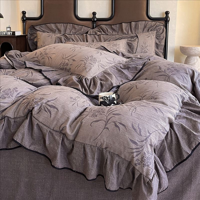 91家纺网 家纺一手货源 找家纺 丝芙妮家居（原乐视家纺） 2025新款A类原麻复合印花花边四件套 风野涧