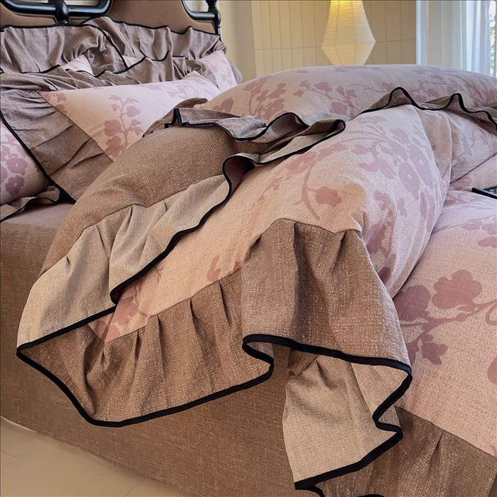 91家纺网 家纺一手货源 找家纺 丝芙妮家居（原乐视家纺） 2025新款A类原麻复合印花花边四件套 云栖