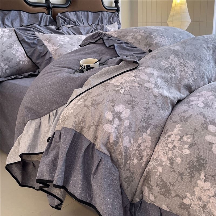 91家纺网 家纺一手货源 找家纺 丝芙妮家居（原乐视家纺） 2025新款A类原麻复合印花花边四件套 法式浪漫