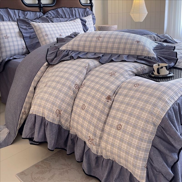 91家纺网 家纺一手货源 找家纺 丝芙妮家居（原乐视家纺） 2025新款A类原麻复合印花花边四件套 素律