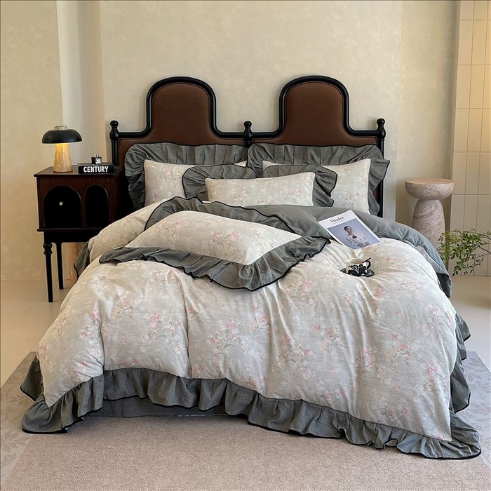 91家纺网 家纺一手货源 找家纺 丝芙妮家居（原乐视家纺） 2025新款A类原麻复合印花花边四件套 岁月留声