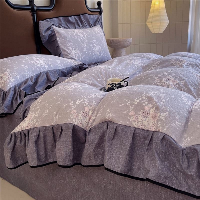 91家纺网 家纺一手货源 找家纺 丝芙妮家居（原乐视家纺） 2025新款A类原麻复合印花花边四件套 花屿梦