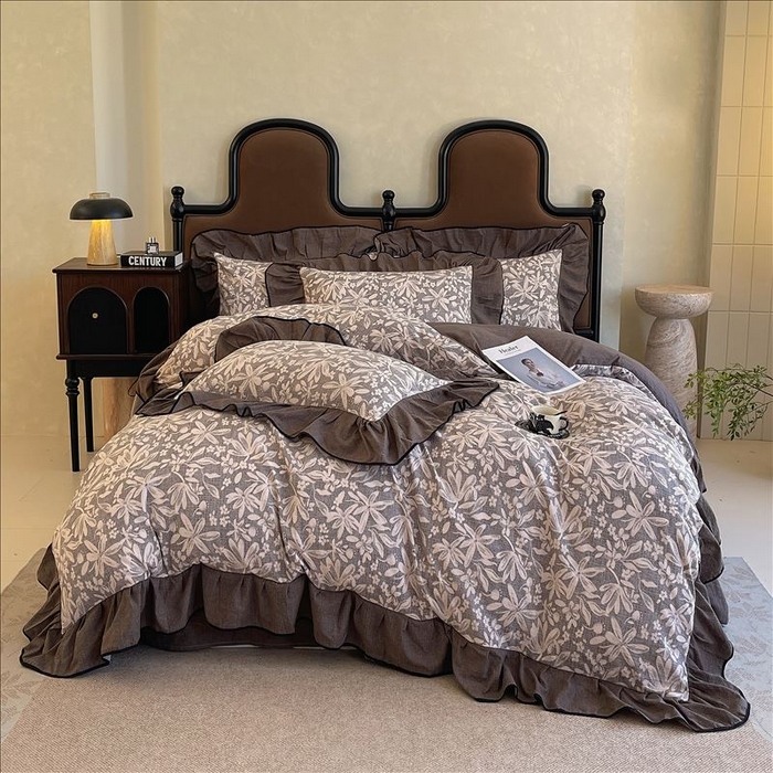 91家纺网 家纺一手货源 找家纺 丝芙妮家居（原乐视家纺） 2025新款A类原麻复合印花花边四件套 相思岚