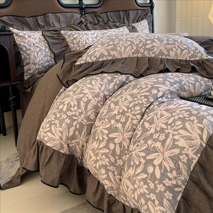 91家纺网 家纺一手货源 找家纺 丝芙妮家居（原乐视家纺） 2025新款A类原麻复合印花花边四件套 相思岚