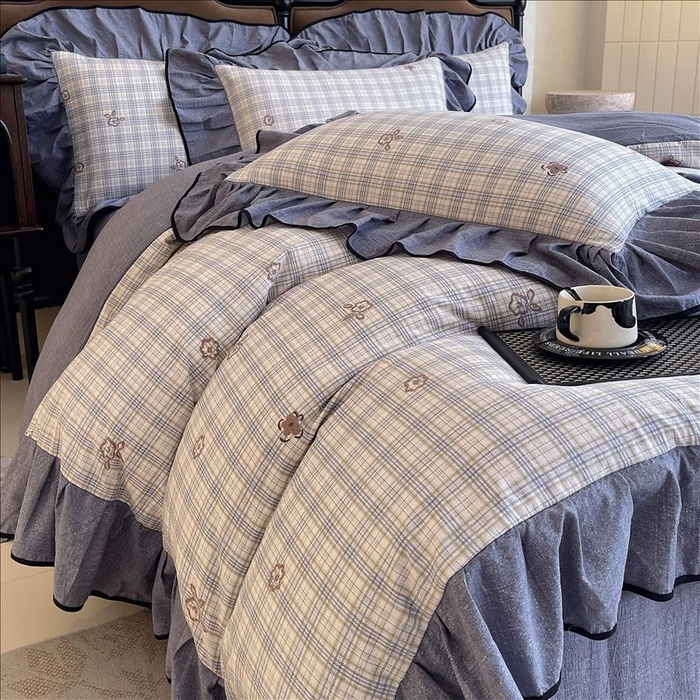 91家纺网 家纺一手货源 找家纺 丝芙妮家居（原乐视家纺） 2025新款A类原麻复合印花花边四件套 素律