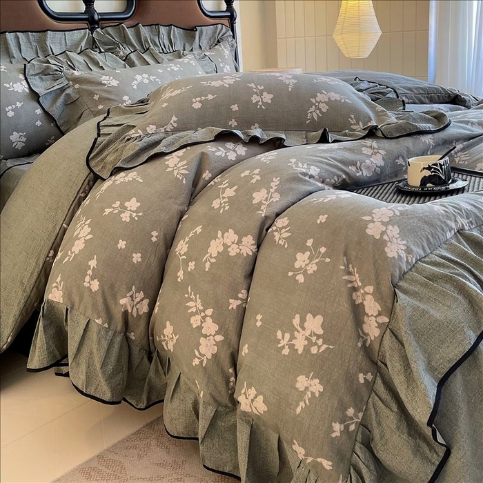 91家纺网 家纺一手货源 找家纺 丝芙妮家居（原乐视家纺） 2025新款A类原麻复合印花花边四件套 清水欢