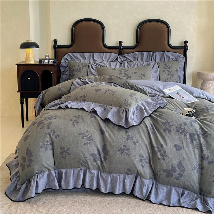 91家纺网 家纺一手货源 找家纺 丝芙妮家居（原乐视家纺） 2025新款A类原麻复合印花花边四件套 夜色未央