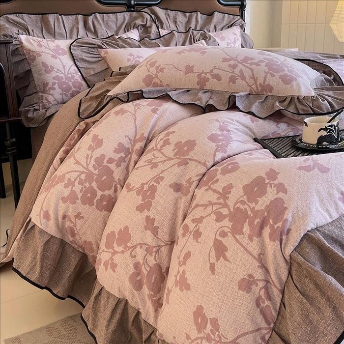 91家纺网 家纺一手货源 找家纺 丝芙妮家居（原乐视家纺） 2025新款A类原麻复合印花花边四件套 云栖