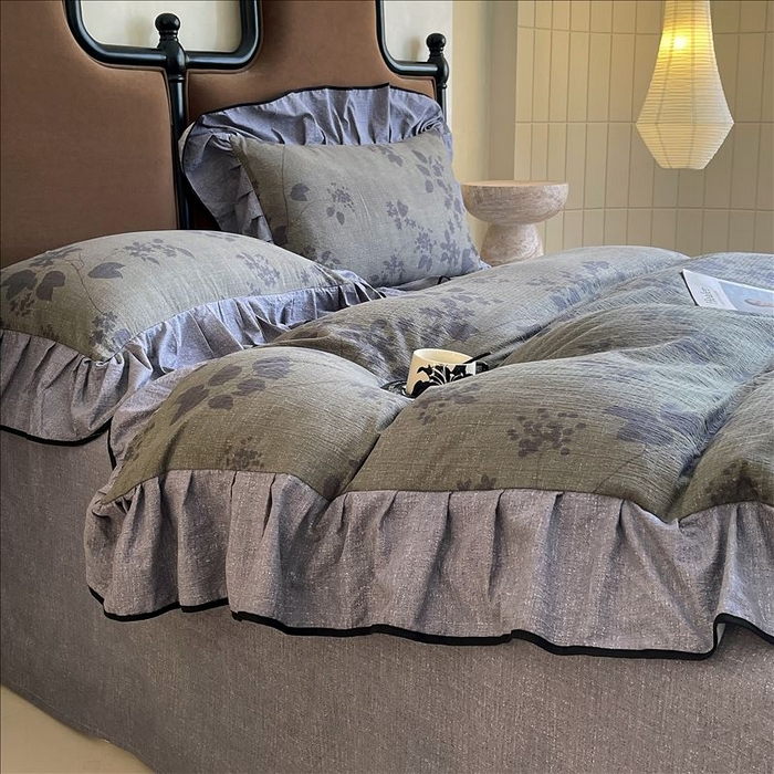 91家纺网 家纺一手货源 找家纺 丝芙妮家居（原乐视家纺） 2025新款A类原麻复合印花花边四件套 夜色未央