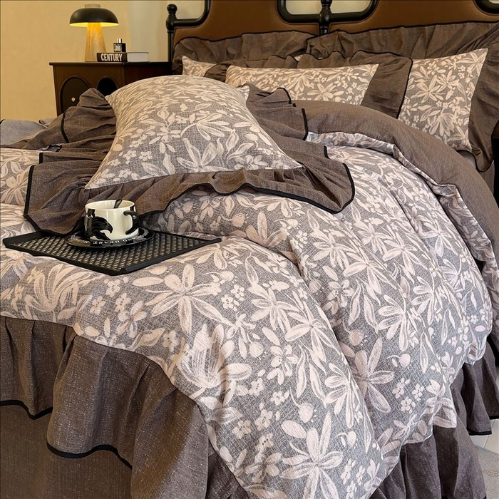 91家纺网 家纺一手货源 找家纺 丝芙妮家居（原乐视家纺） 2025新款A类原麻复合印花花边四件套 相思岚