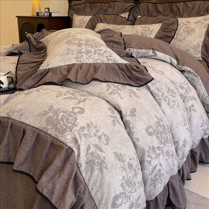 91家纺网 家纺一手货源 找家纺 丝芙妮家居（原乐视家纺） 2025新款A类原麻复合印花花边四件套 森蔓