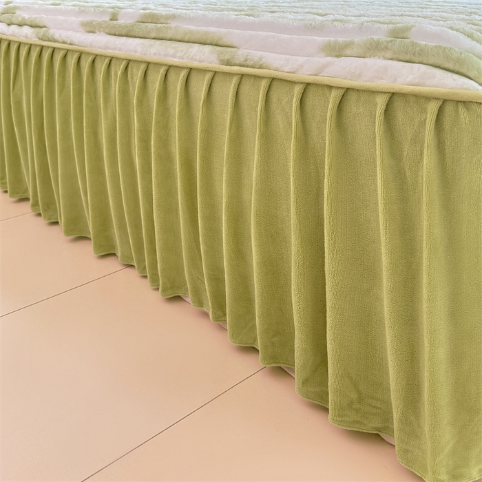 91家纺网 家纺一手货源 找家纺 梦舒羽 2025新款兔毛绒床裙法兰绒床垫保护罩牛奶绒床垫法莱绒床单罩-抽条 兔毛绒抽条-梦幻果绿