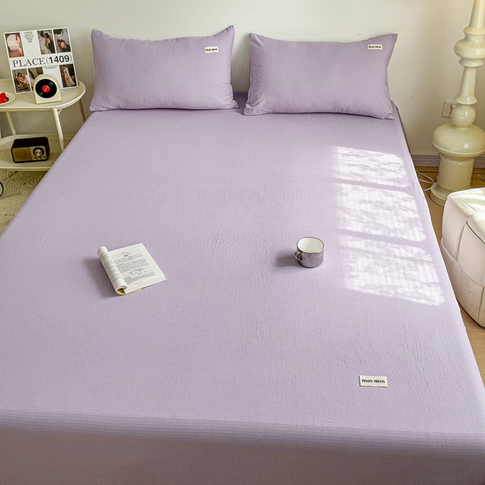 91家纺网 家纺一手货源 找家纺 澜妃 2025新款云感提花双层纱单床单  青紫泡泡