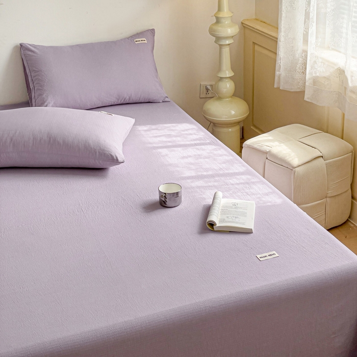 91家纺网 家纺一手货源 找家纺 澜妃 2025新款云感提花双层纱单床单  青紫泡泡