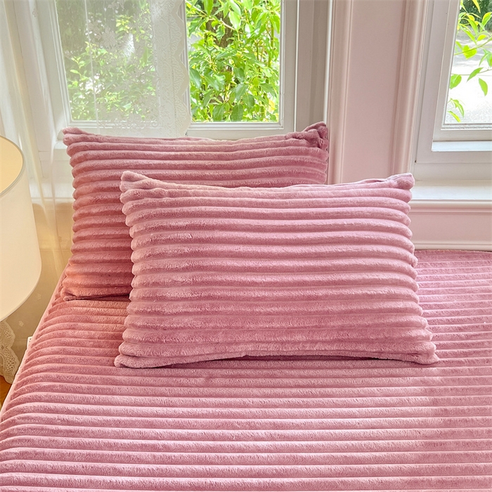 圣比熊 2025新款法莱绒枕套宿舍枕芯套单人48x74cm法兰绒兔毛绒枕头套-抽条 法莱绒抽条-云梦粉