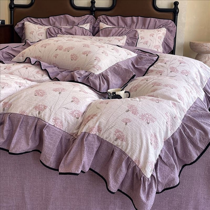 91家纺网 家纺一手货源 找家纺 丝芙妮家居（原乐视家纺） 2025新款A类原麻复合印花花边四件套 春意漫漫