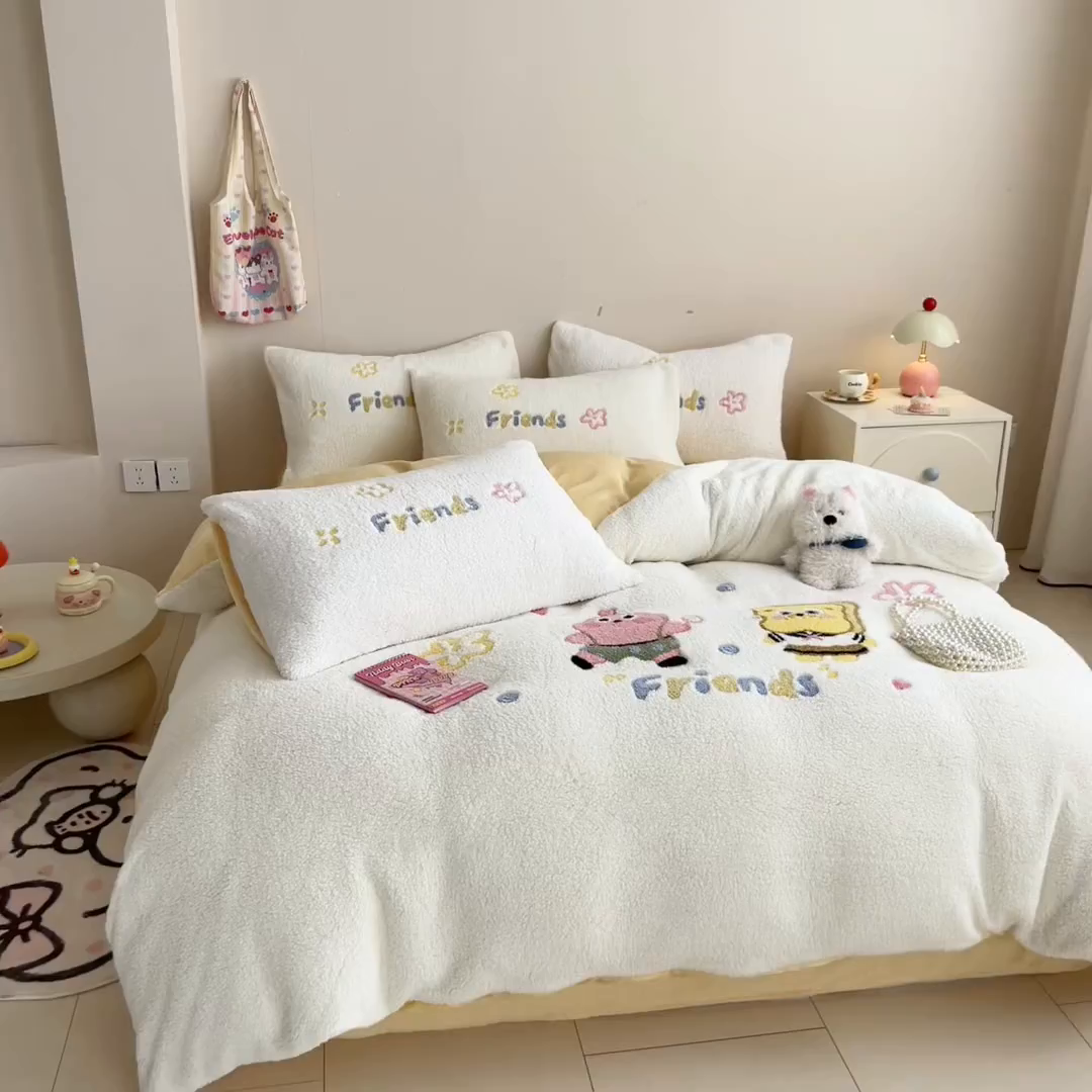 91家纺网 家纺一手货源 找家纺 （总）典曼家纺 2025新款A类羊羔绒刺绣四件套系列