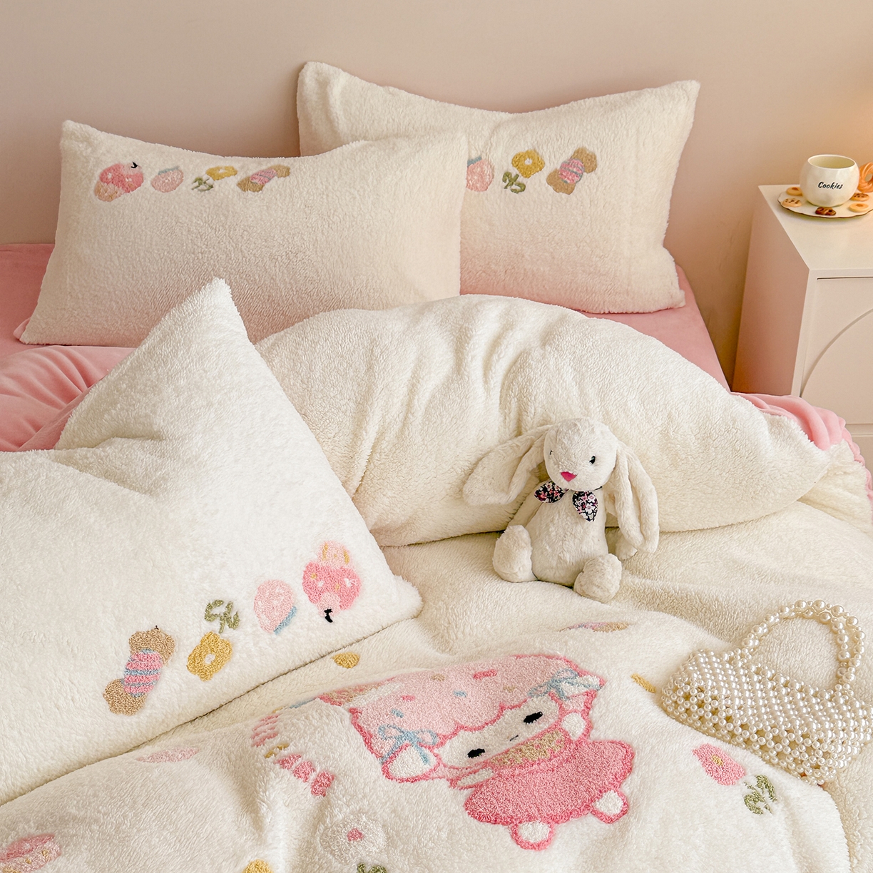 91家纺网 家纺一手货源 找家纺 典曼家纺 2025新款A类羊羔绒刺绣四件套系列 可爱童梦