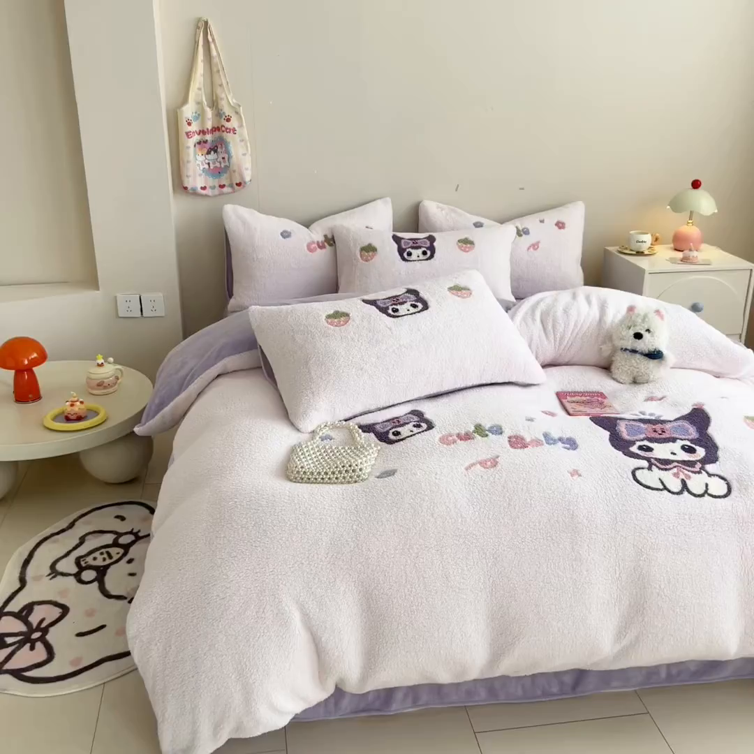 91家纺网 家纺一手货源 找家纺 典曼家纺 2025新款A类羊羔绒刺绣四件套系列 甜心宝贝