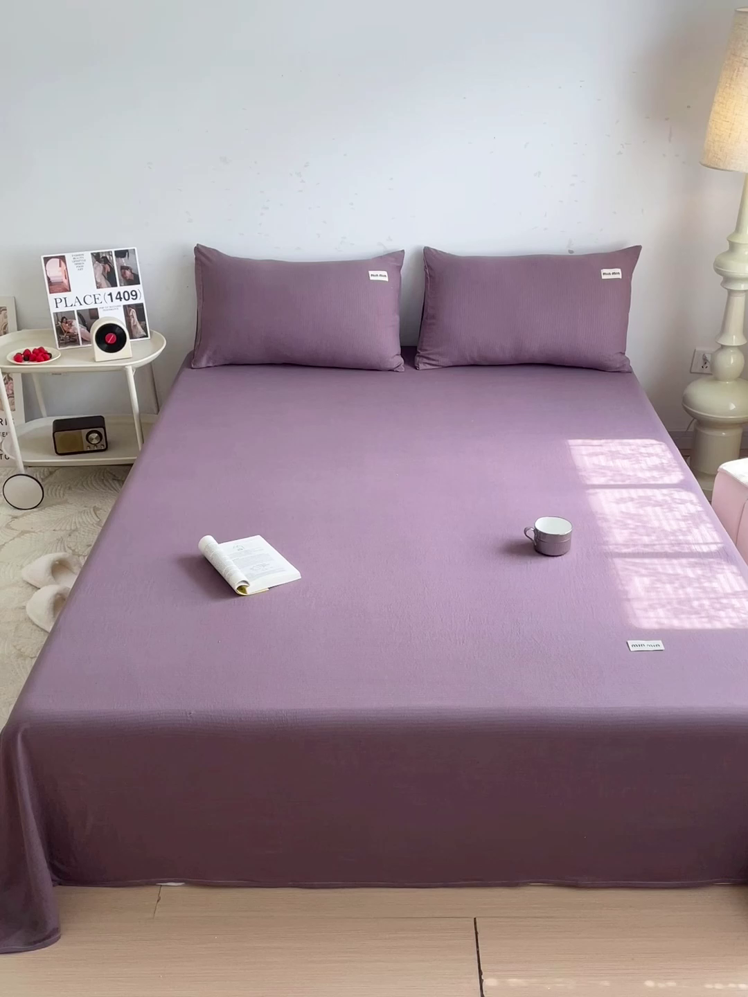 91家纺网 家纺一手货源 找家纺 澜妃 2025新款云感提花双层纱单床单  紫色泡泡