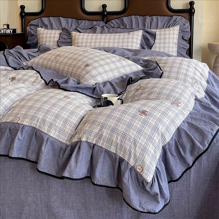 91家纺网 家纺一手货源 找家纺 丝芙妮家居（原乐视家纺） 2025新款A类原麻复合印花花边四件套 素律