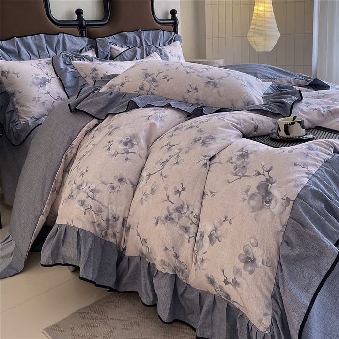 91家纺网 家纺一手货源 找家纺 （总）丝芙妮家居（原乐视家纺） 2025新款A类原麻复合印花花边四件套