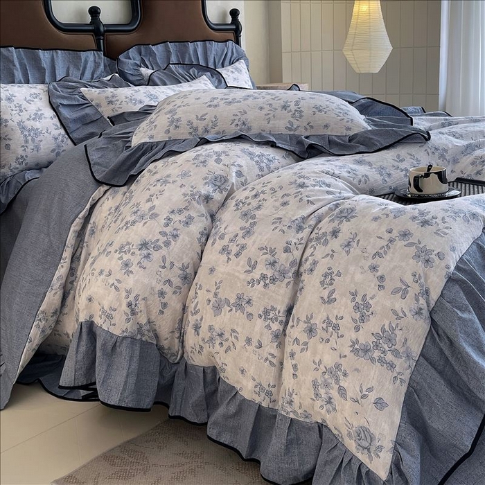 91家纺网 家纺一手货源 找家纺 丝芙妮家居（原乐视家纺） 2025新款A类原麻复合印花花边四件套 庄生晓梦