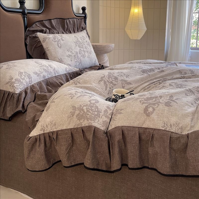 91家纺网 家纺一手货源 找家纺 丝芙妮家居（原乐视家纺） 2025新款A类原麻复合印花花边四件套 森蔓