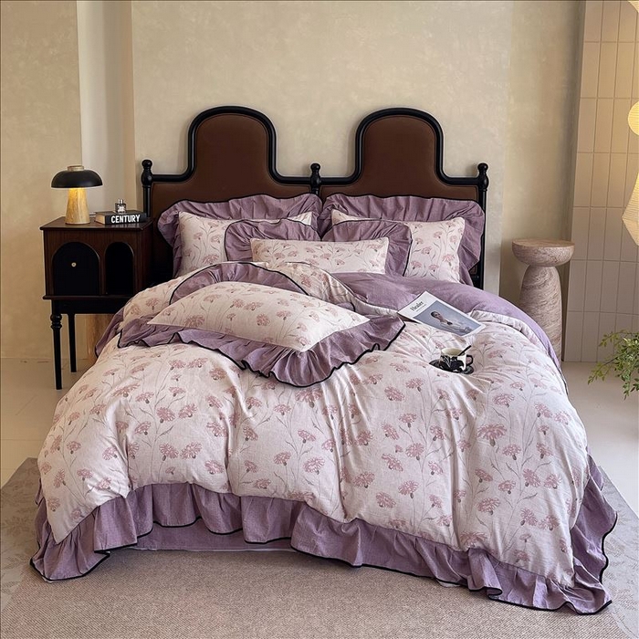 91家纺网 家纺一手货源 找家纺 丝芙妮家居（原乐视家纺） 2025新款A类原麻复合印花花边四件套 春意漫漫