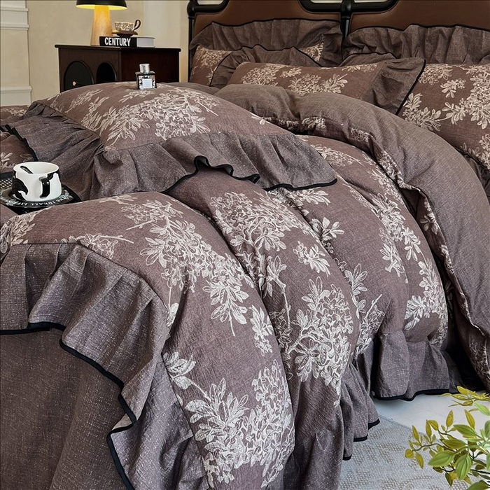 91家纺网 家纺一手货源 找家纺 （总）丝芙妮家居（原乐视家纺） 2025新款A类原麻复合印花花边四件套