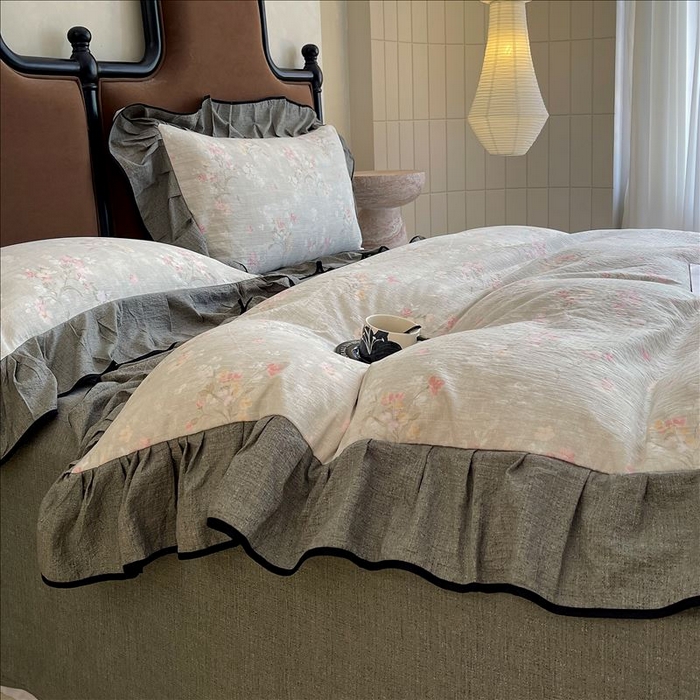 91家纺网 家纺一手货源 找家纺 丝芙妮家居（原乐视家纺） 2025新款A类原麻复合印花花边四件套 岁月留声