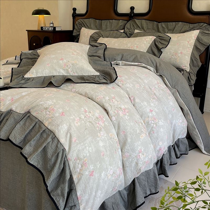 91家纺网 家纺一手货源 找家纺 （总）丝芙妮家居（原乐视家纺） 2025新款A类原麻复合印花花边四件套