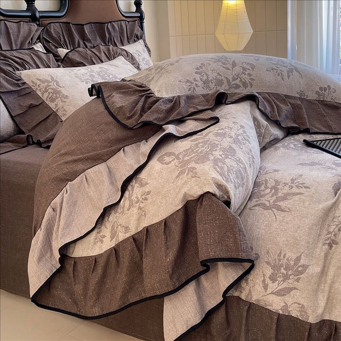 91家纺网 家纺一手货源 找家纺 丝芙妮家居（原乐视家纺） 2025新款A类原麻复合印花花边四件套 森蔓