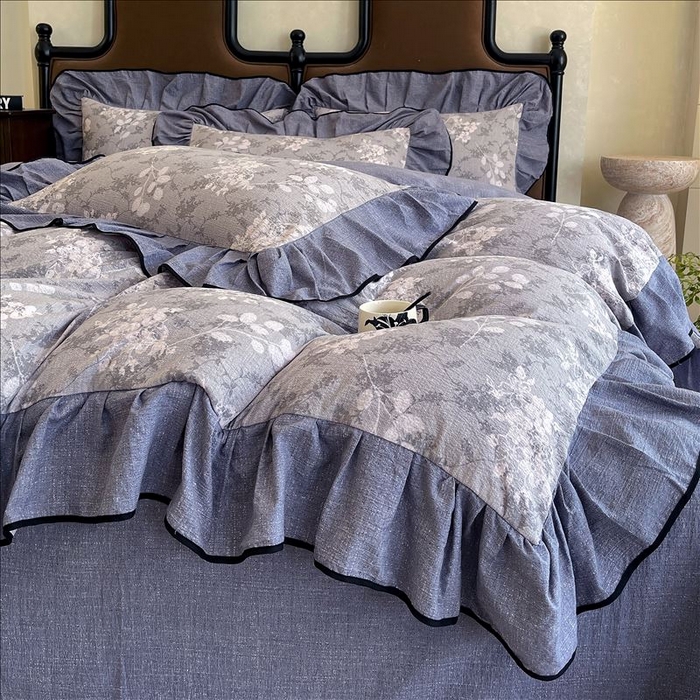 91家纺网 家纺一手货源 找家纺 丝芙妮家居（原乐视家纺） 2025新款A类原麻复合印花花边四件套 法式浪漫