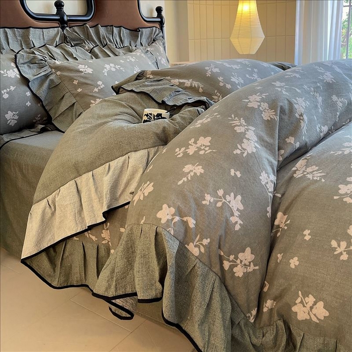 91家纺网 家纺一手货源 找家纺 丝芙妮家居（原乐视家纺） 2025新款A类原麻复合印花花边四件套 清水欢