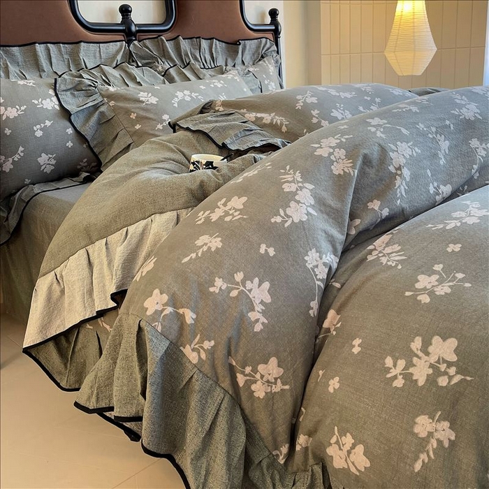 91家纺网 家纺一手货源 找家纺 丝芙妮家居（原乐视家纺） 2025新款A类原麻复合印花花边四件套 清水欢