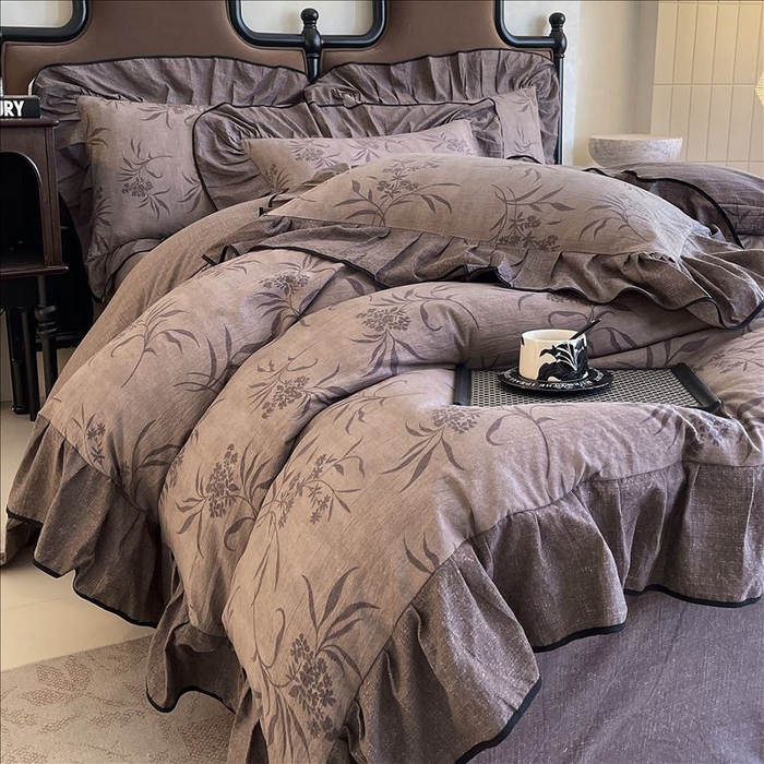 91家纺网 家纺一手货源 找家纺 丝芙妮家居（原乐视家纺） 2025新款A类原麻复合印花花边四件套 风野涧