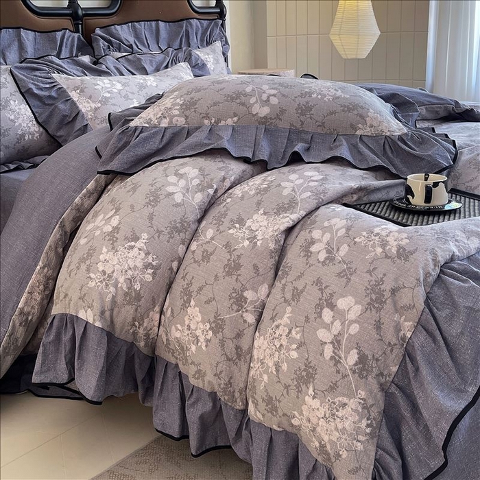 91家纺网 家纺一手货源 找家纺 丝芙妮家居（原乐视家纺） 2025新款A类原麻复合印花花边四件套 法式浪漫