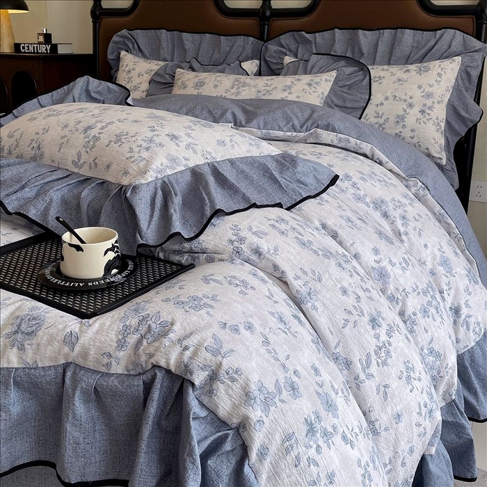 91家纺网 家纺一手货源 找家纺 丝芙妮家居（原乐视家纺） 2025新款A类原麻复合印花花边四件套 庄生晓梦