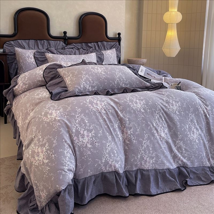 91家纺网 家纺一手货源 找家纺 丝芙妮家居（原乐视家纺） 2025新款A类原麻复合印花花边四件套 花屿梦