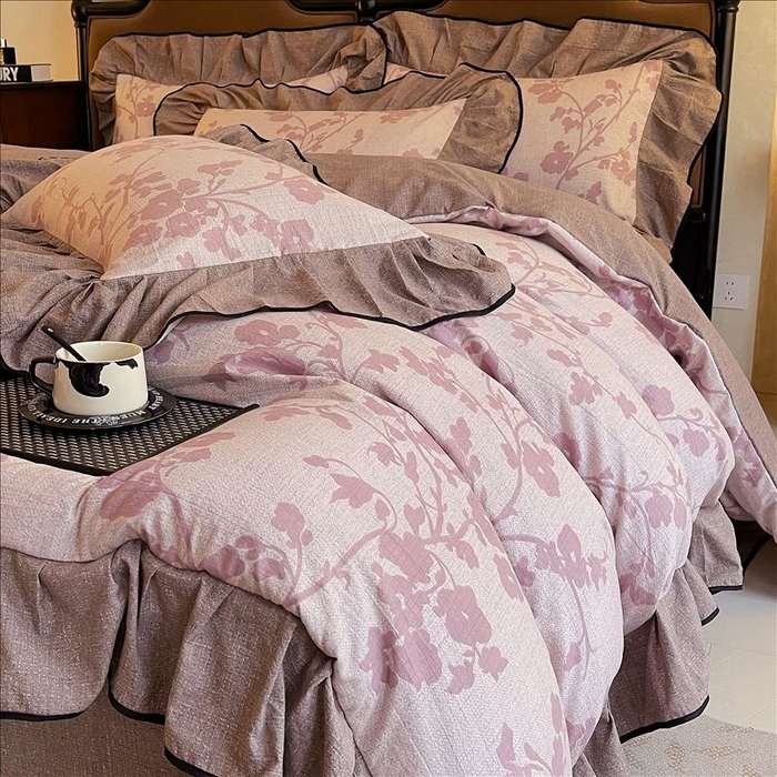 91家纺网 家纺一手货源 找家纺 丝芙妮家居（原乐视家纺） 2025新款A类原麻复合印花花边四件套 云栖