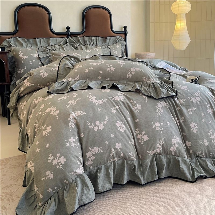 91家纺网 家纺一手货源 找家纺 丝芙妮家居（原乐视家纺） 2025新款A类原麻复合印花花边四件套 清水欢