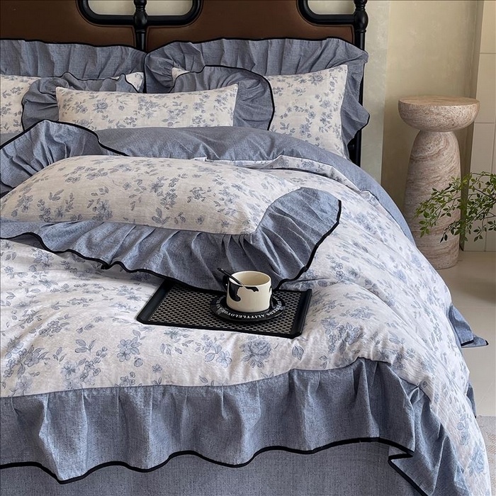 91家纺网 家纺一手货源 找家纺 丝芙妮家居（原乐视家纺） 2025新款A类原麻复合印花花边四件套 庄生晓梦